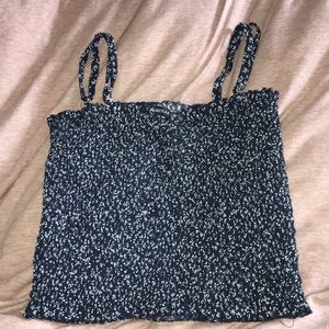 Brandy Melville floral navy rouched tank top